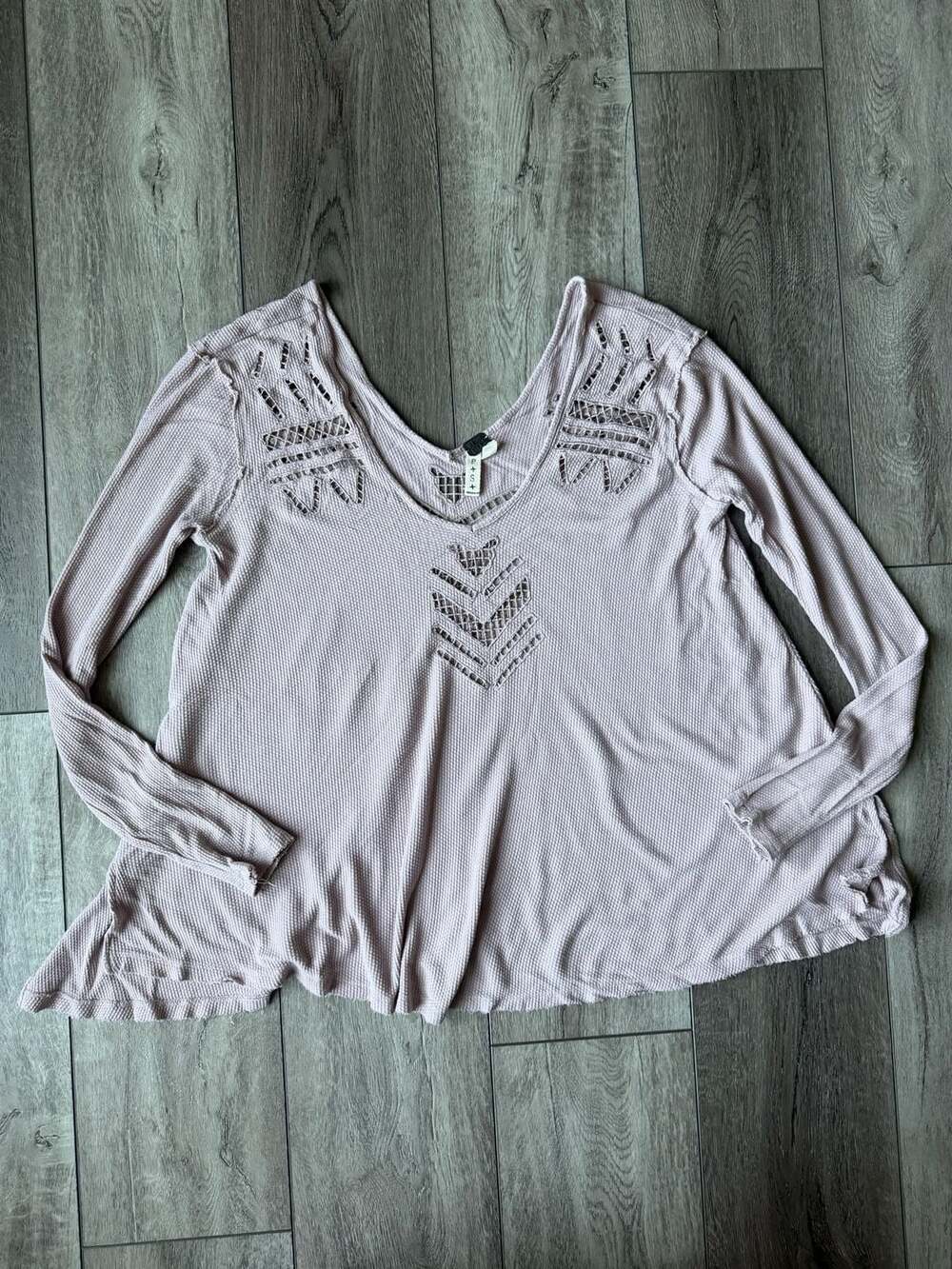 Free People We The Free Moonrise Cutwork Thermal Tunic Top Dusty Rose Pink
